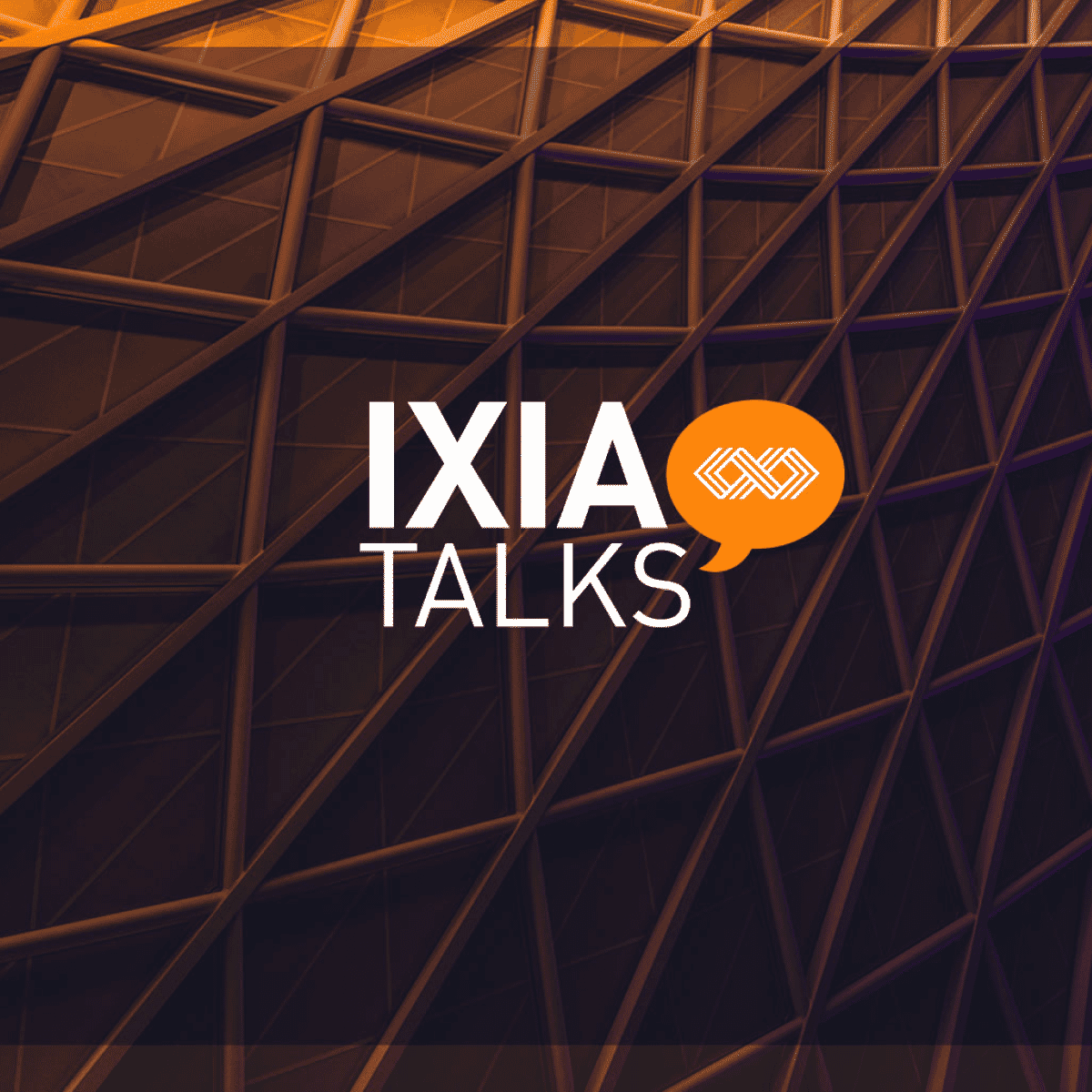 Black and orange geometic design with IXIA Talks logo