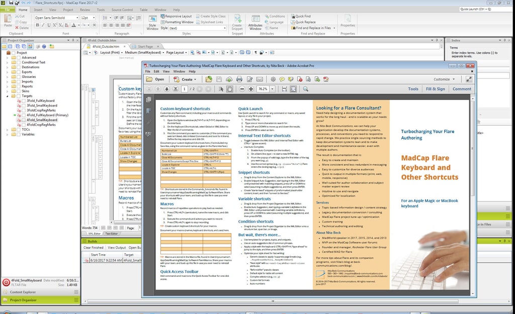 Image used with permission of Nita Beck Communications, copyright holder of “Turbocharging Your Flare Authoring: MadCap Flare Keyboard and Other Shortcuts.”