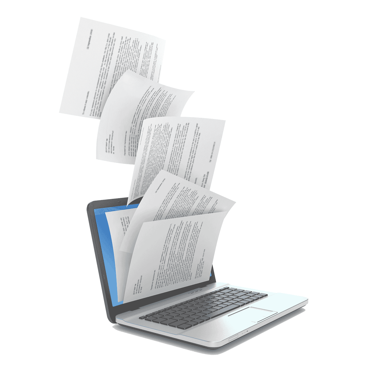 papers rising from laptop screen