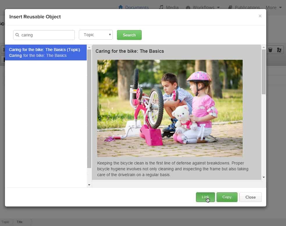 the insert reusable object panel