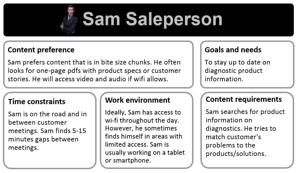 Sam the salesperson persona chart