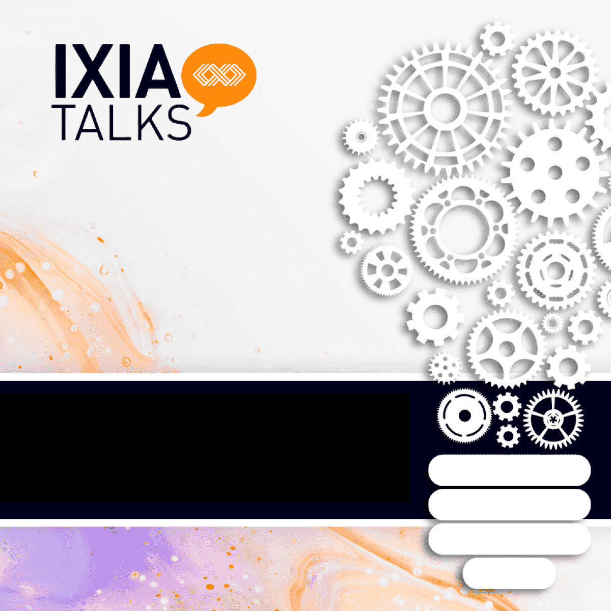 IXIA Talks graphic of gears assembled into a lightbulb