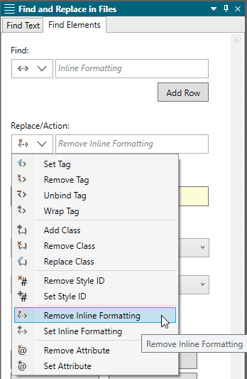 <br>flare2020 find elements remove inline formatting