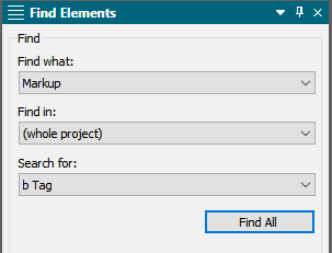 flare2019r2 find elements markup b tag