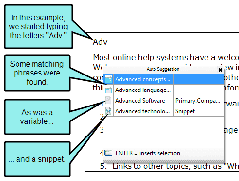 Auto Suggestions Popup Window