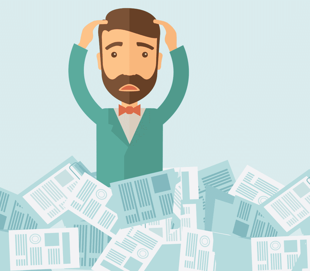 Illustration of man stuck in content landfill