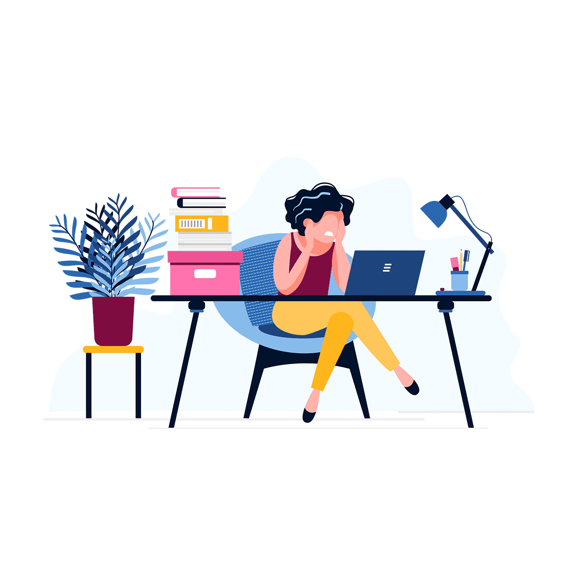 illustration of busy woman at desk