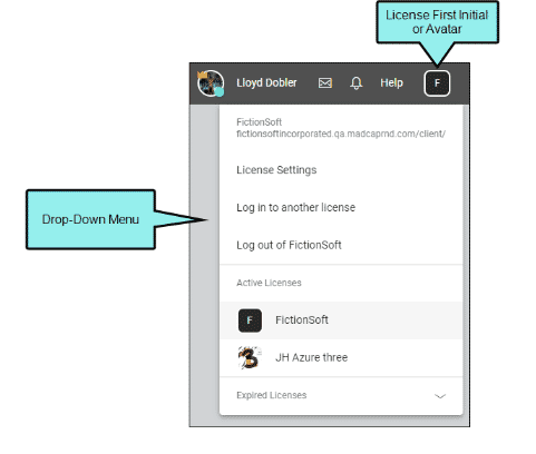 Screenshot of New License Drop Down in MadCap Central