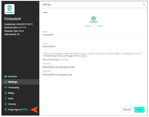 Screenshot of New License Settings in MadCap Central