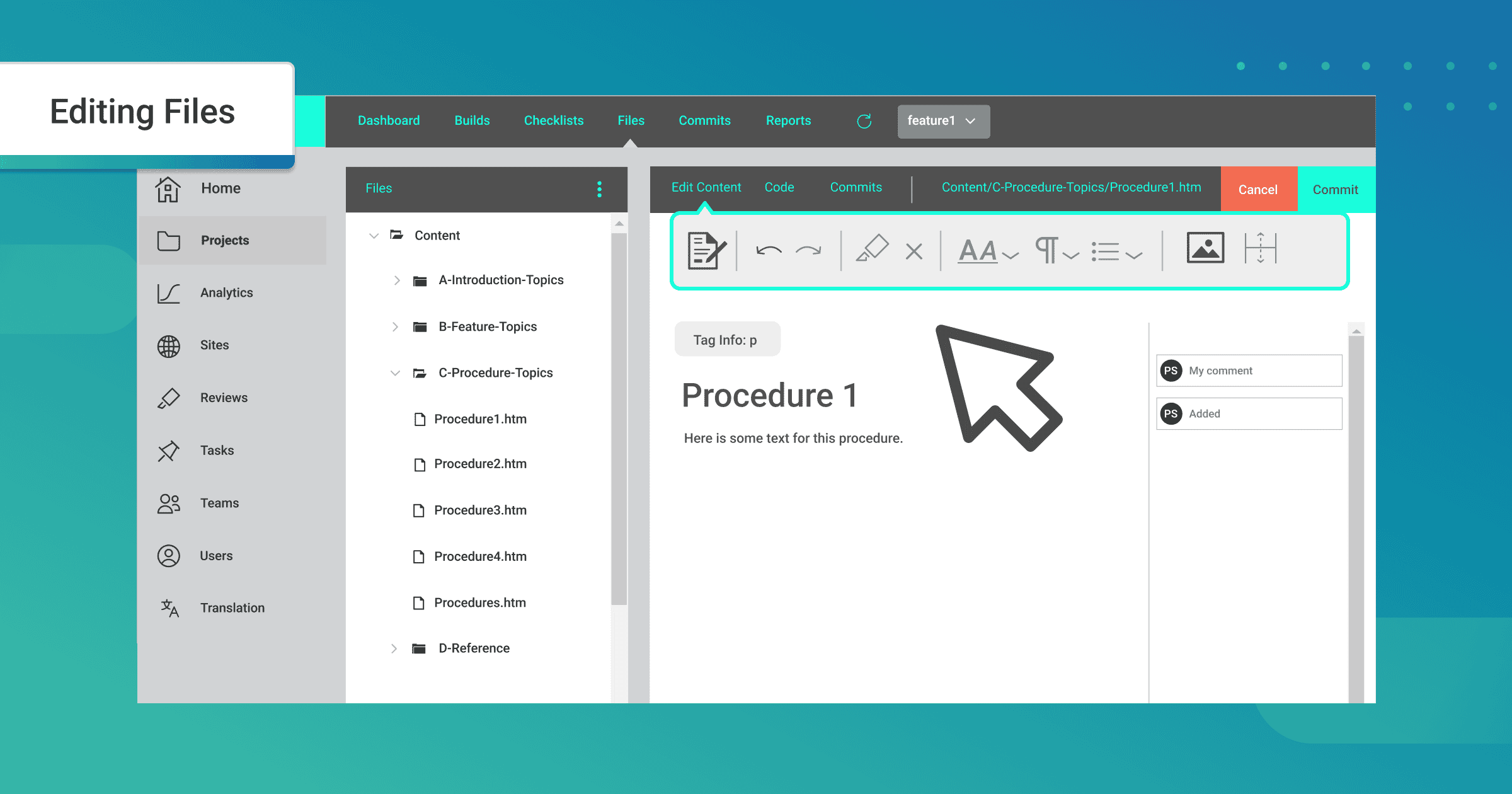 Screenshot of editing files in MadCap Central