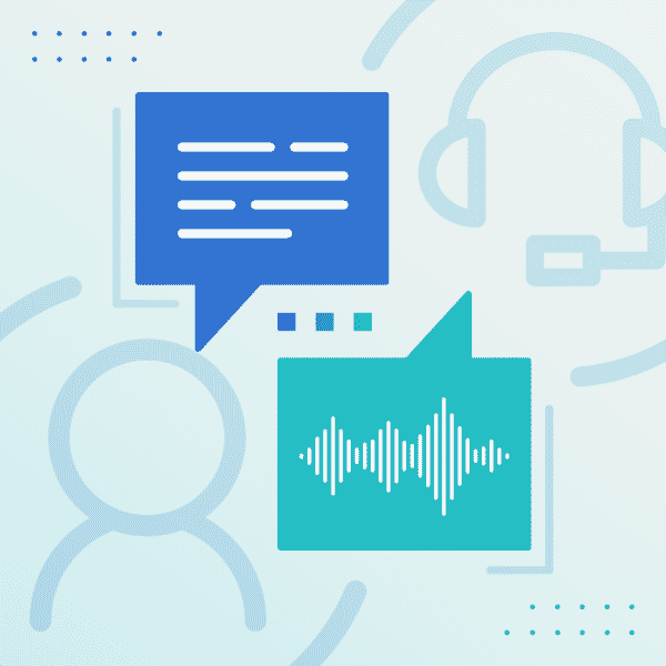 graphic featuring a text bubble and an audio recording