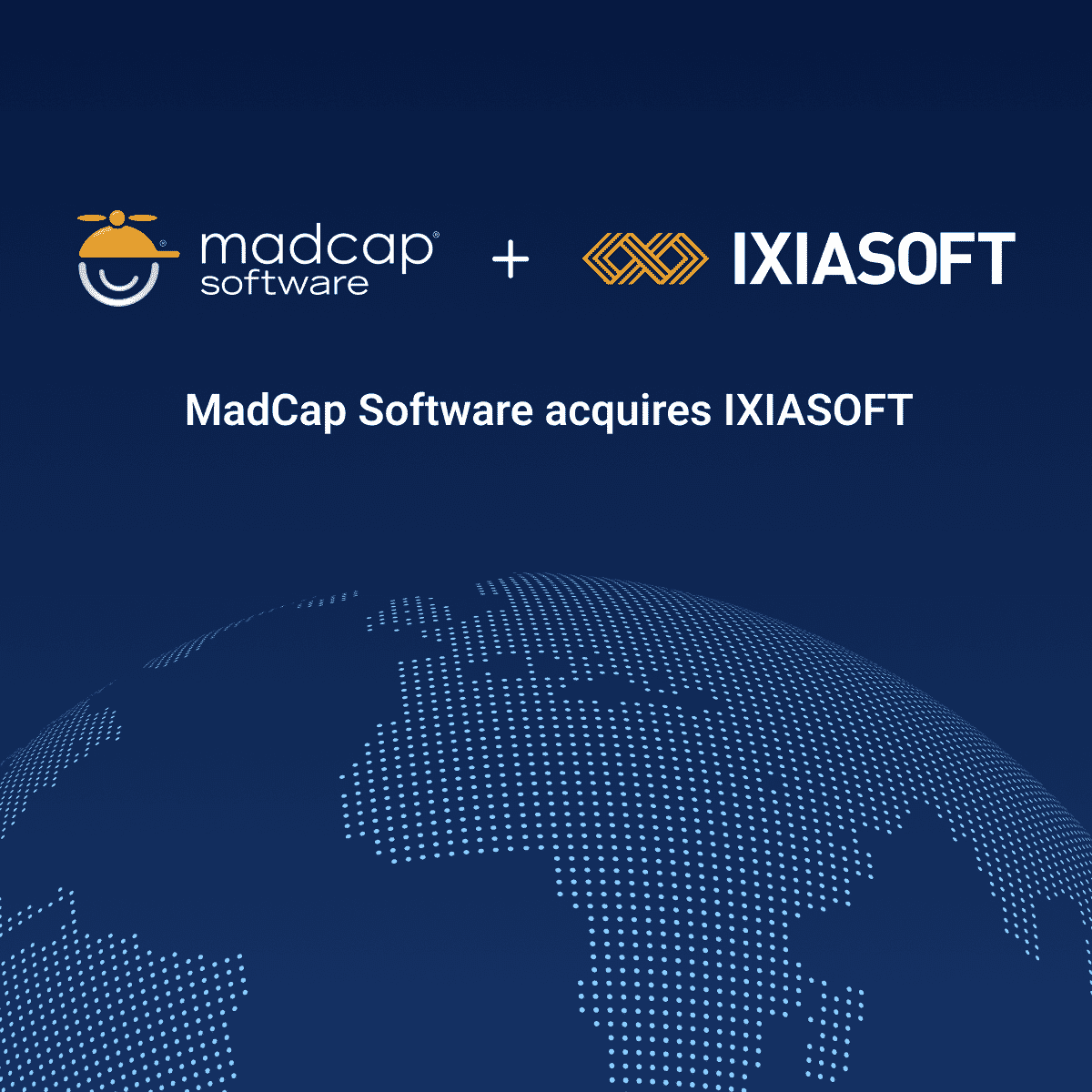Text on blue background that reads MadCap Software Acquires IXIASOFT