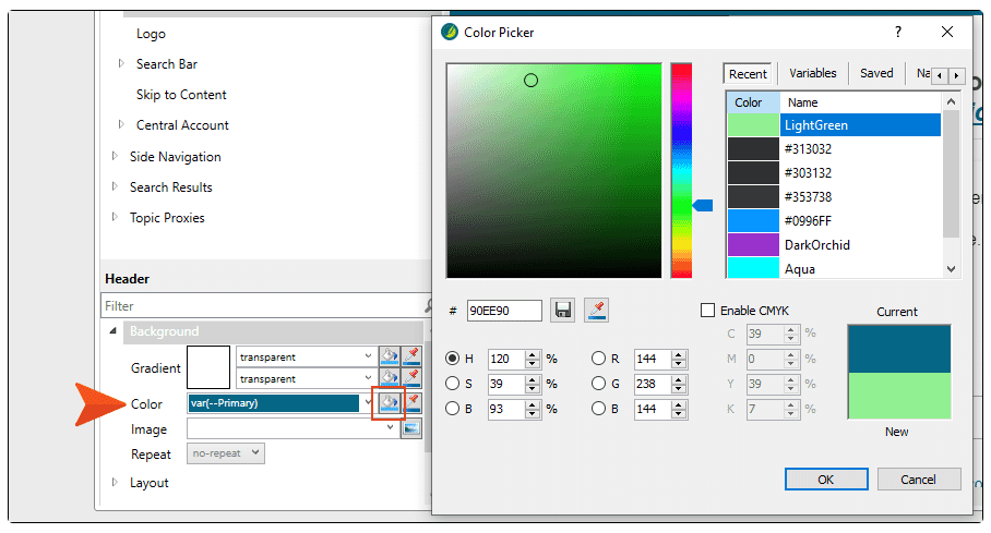 screenshot of using CSS variables in a skin file