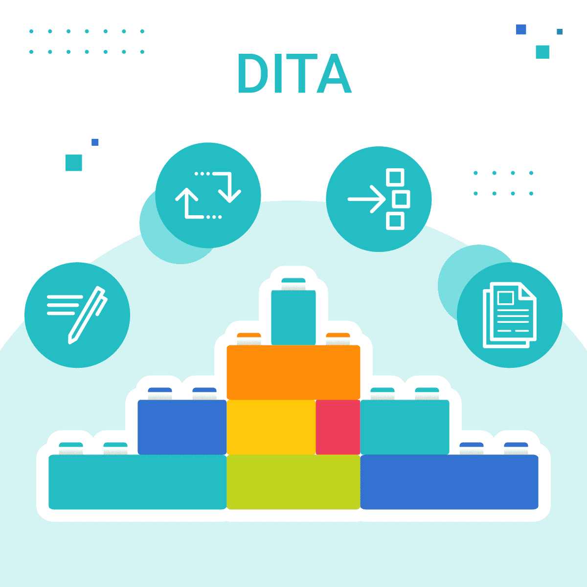 nine lego blocks stacked up with the word DITA on top