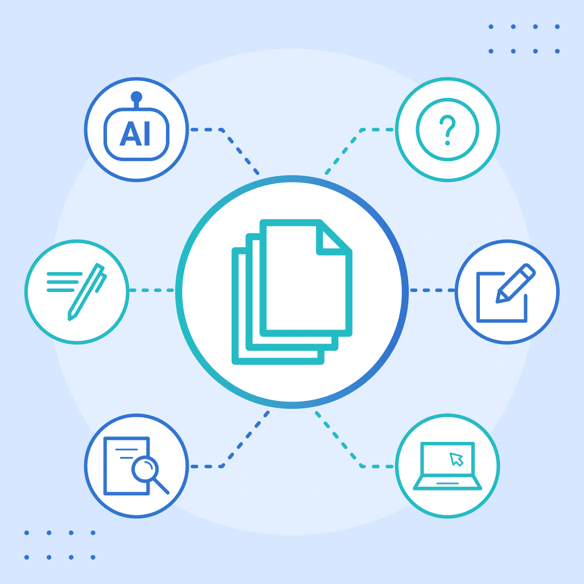 graphic of paper in the middle with AI tools surrounding it