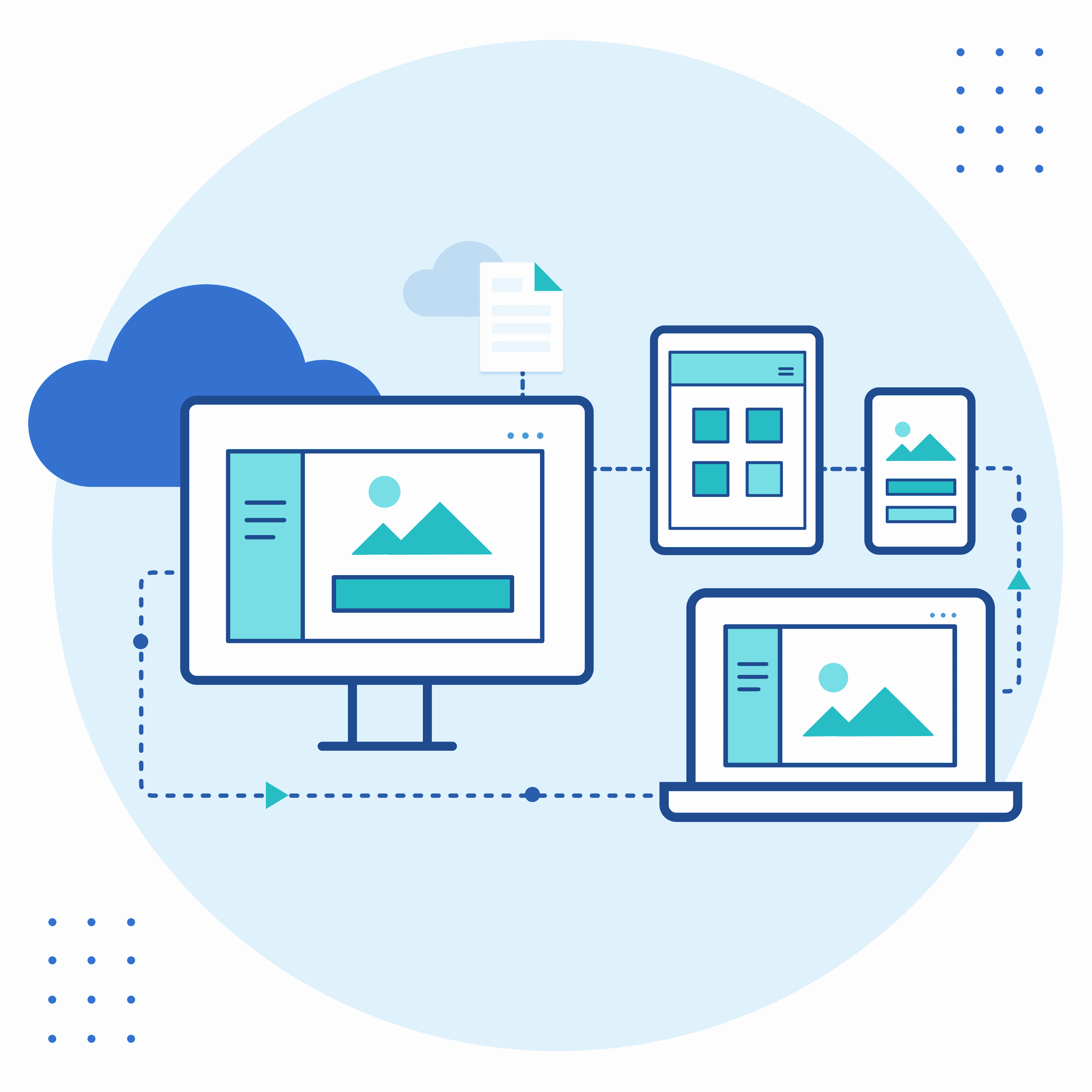 graphic of a computer, tablet, and phone connected