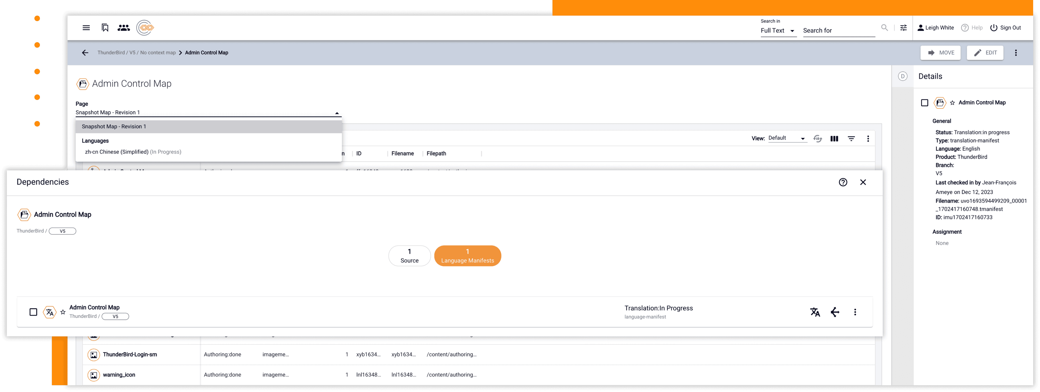 screenshot of Translation Manifest in IXIA CCMS V7.0