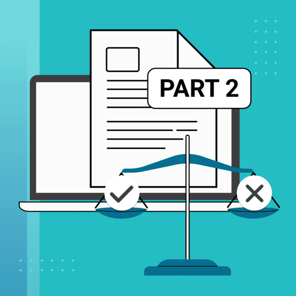 illustration with laptop computer screen with piece of paper layered over it with the text Part 2