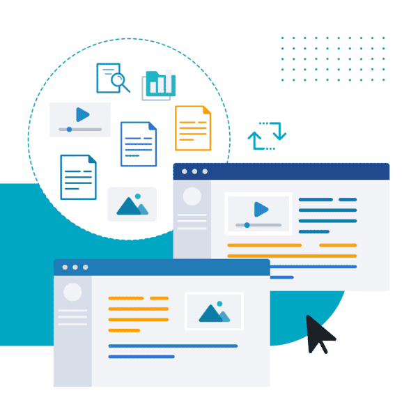 illustration showing different content types branched onto two different web pages