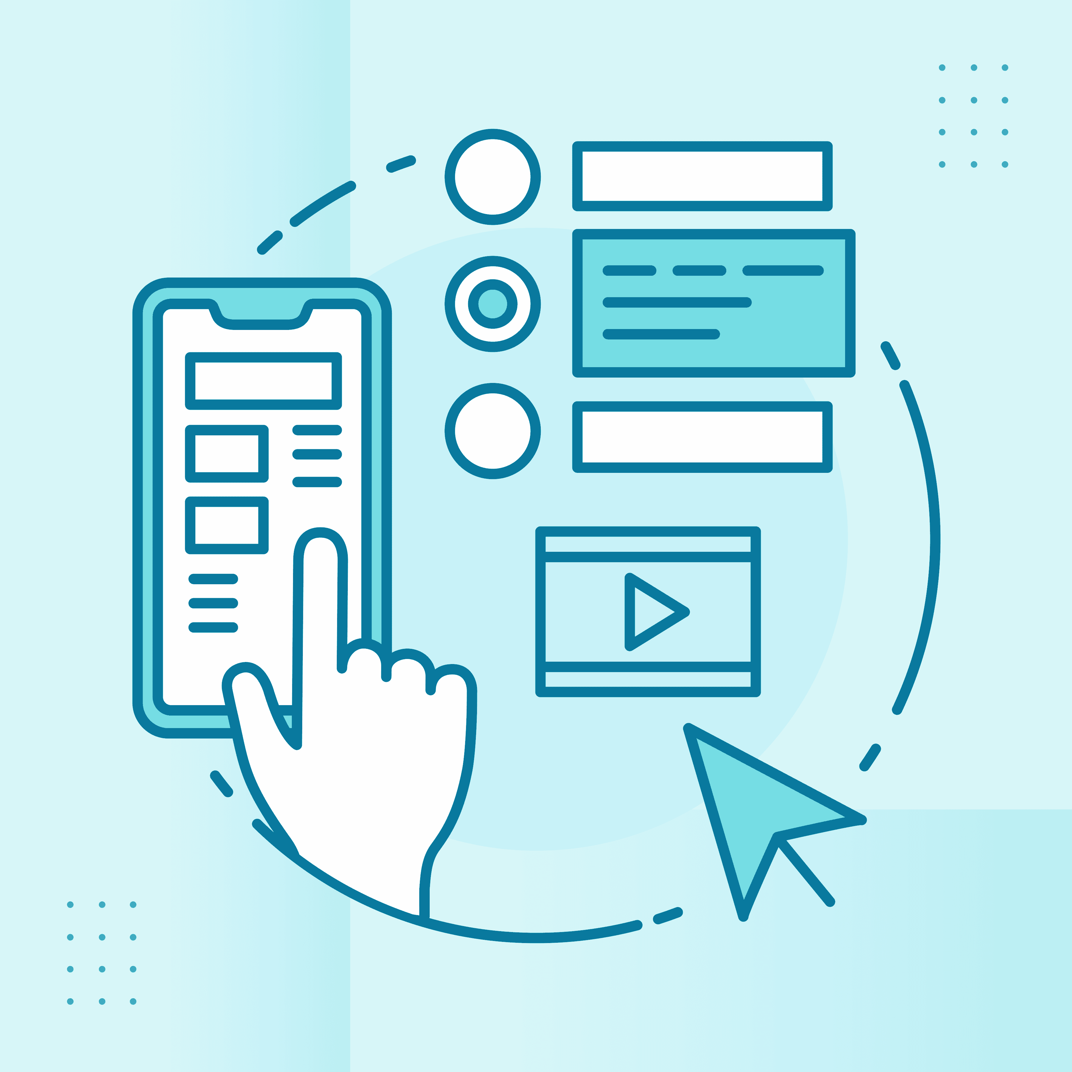 illustration of hand swiping on phone to get to different information