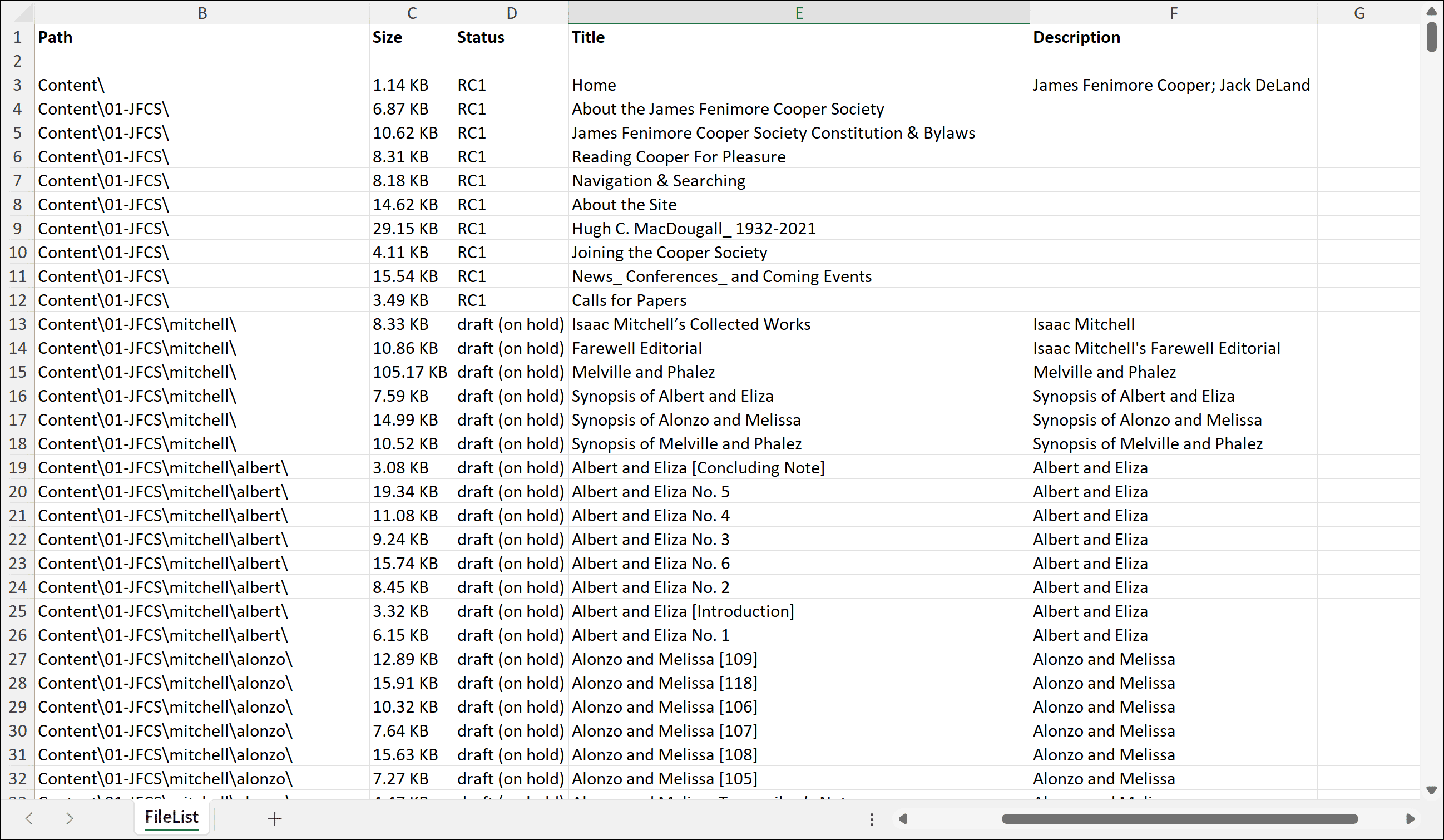 Mid-stage spreadsheet of project progress 