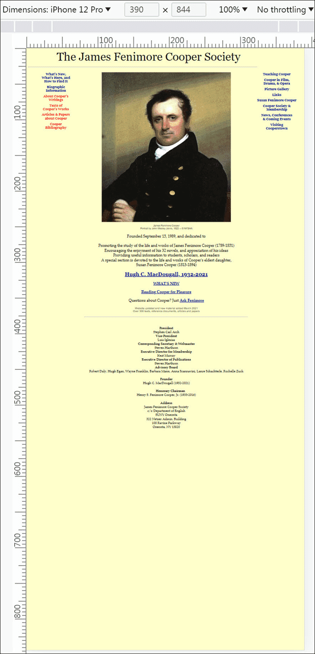 A mobile view (in DevTools simulator) 