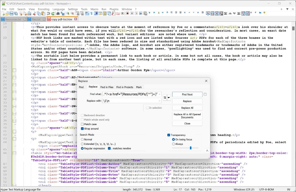 Copy of file before running regex