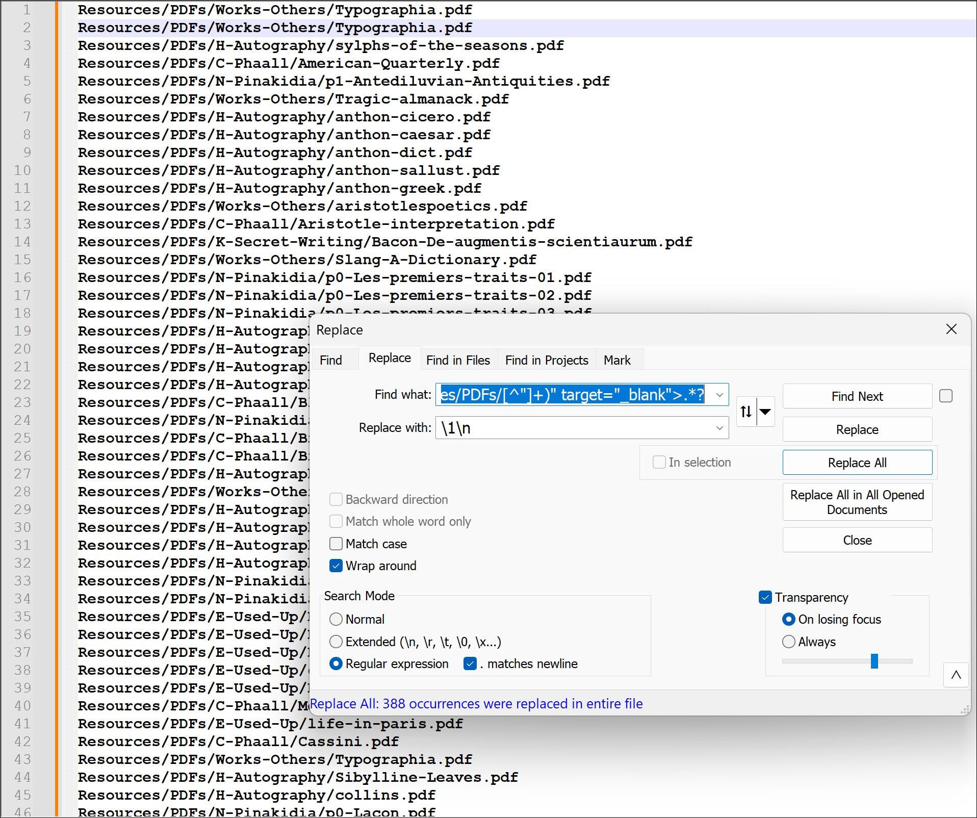 Copy of file after running regex