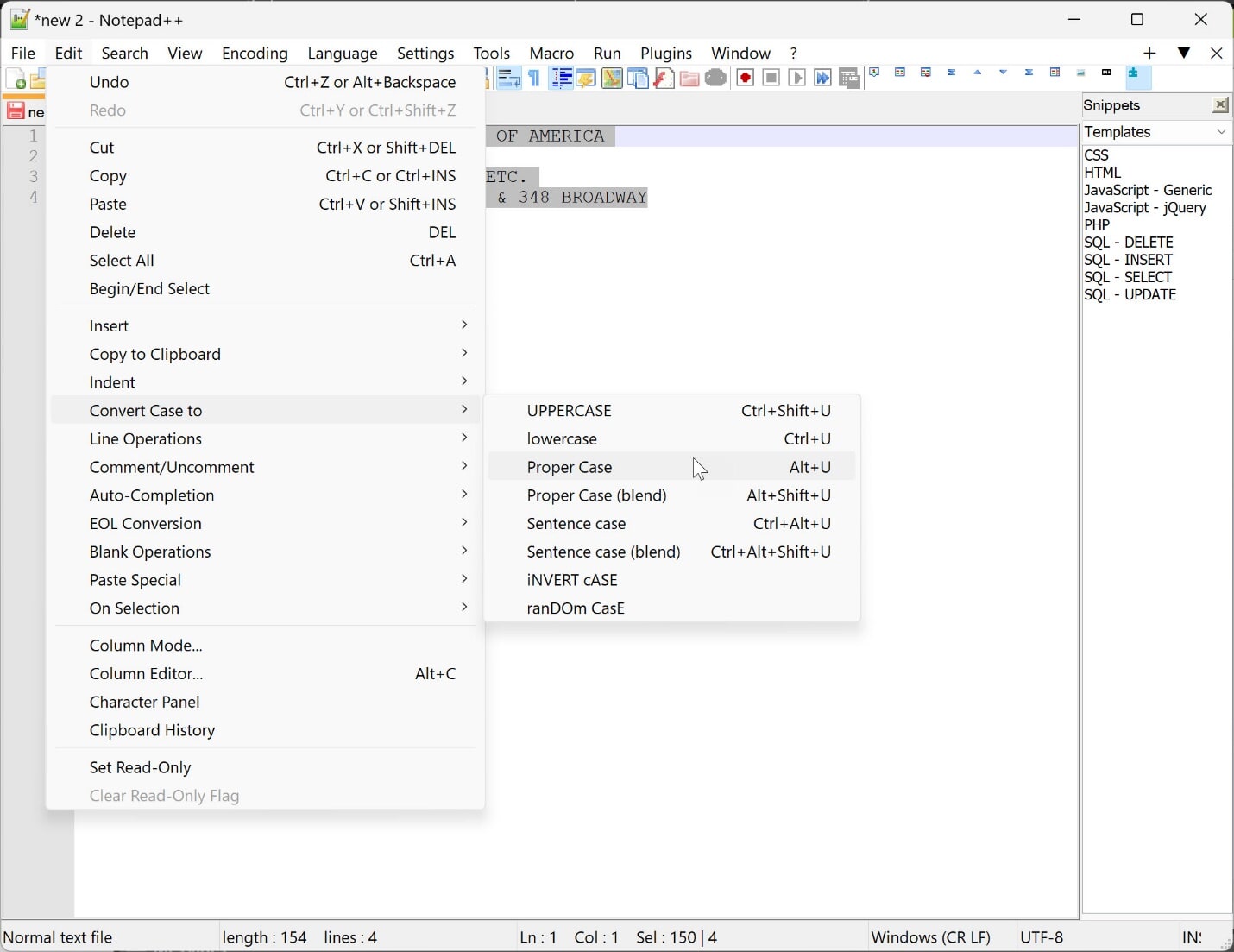 Converting case in Notepad++