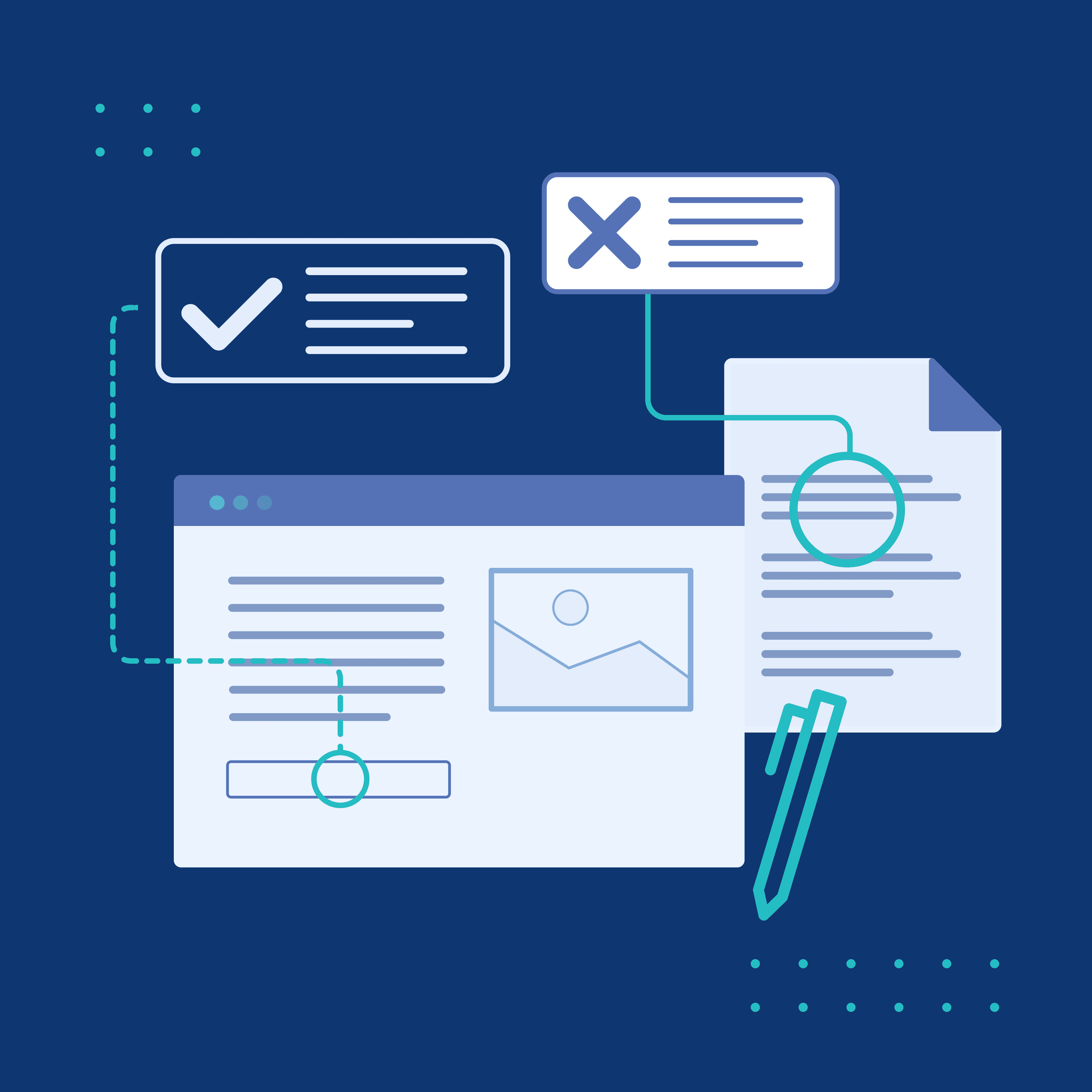 illustration of webpage with check marks and x marks