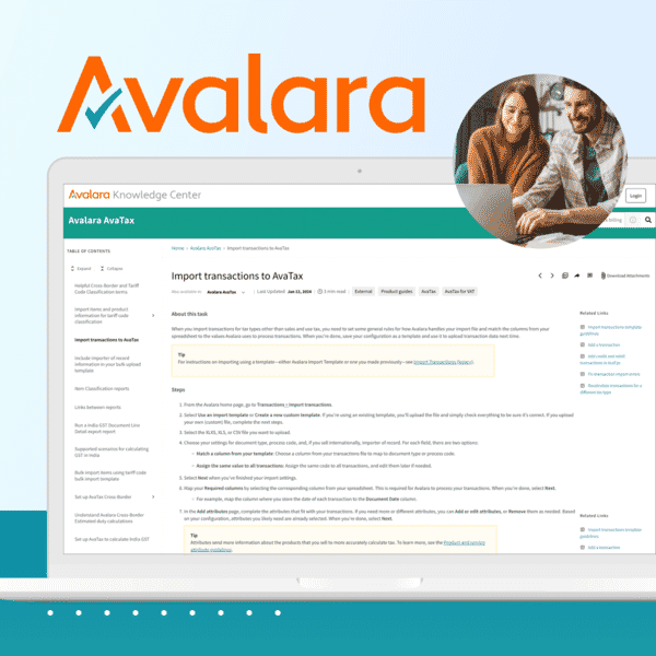screenshot of Avalara knowledge center