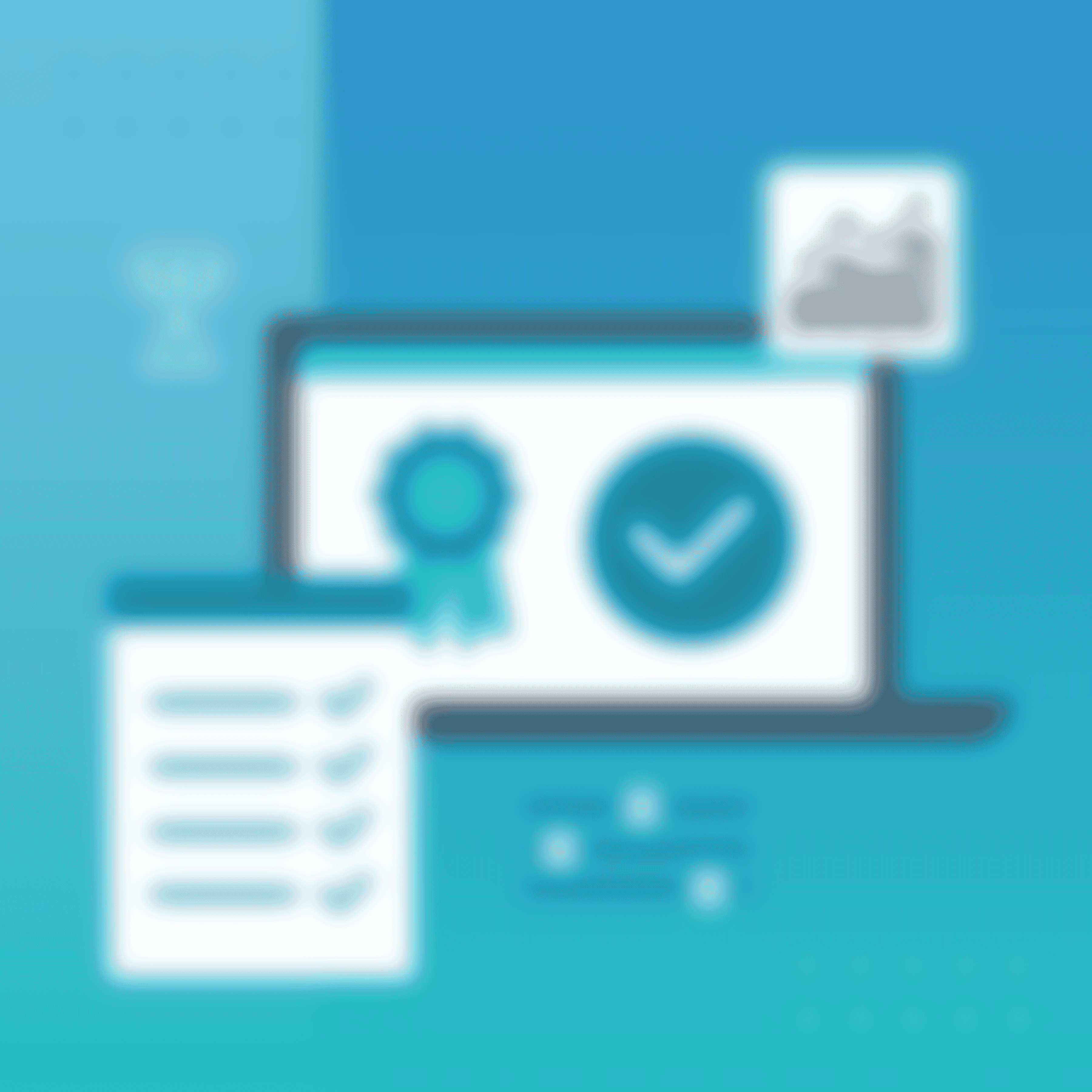 illustration of laptop screen with check mark and badge on the screen