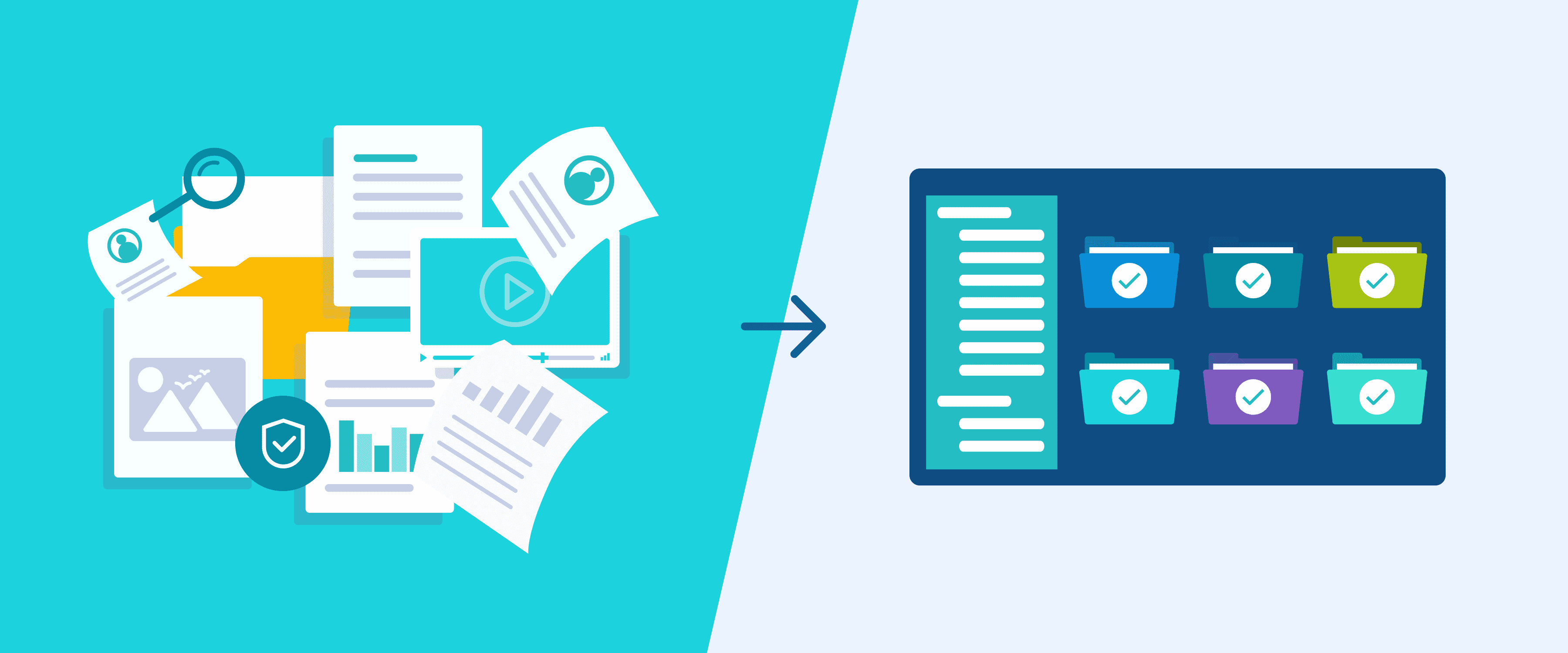 concept showcasing a before-and-after scenario: on one side, disorganized compliance materials, and on the other, a streamlined, well-structured training platform, representing the transformation of training management.