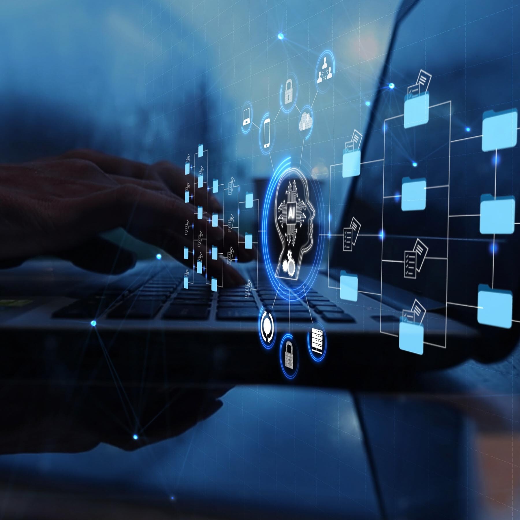 Illustration showing AI at the central theme in an enterprise content ecosystem.