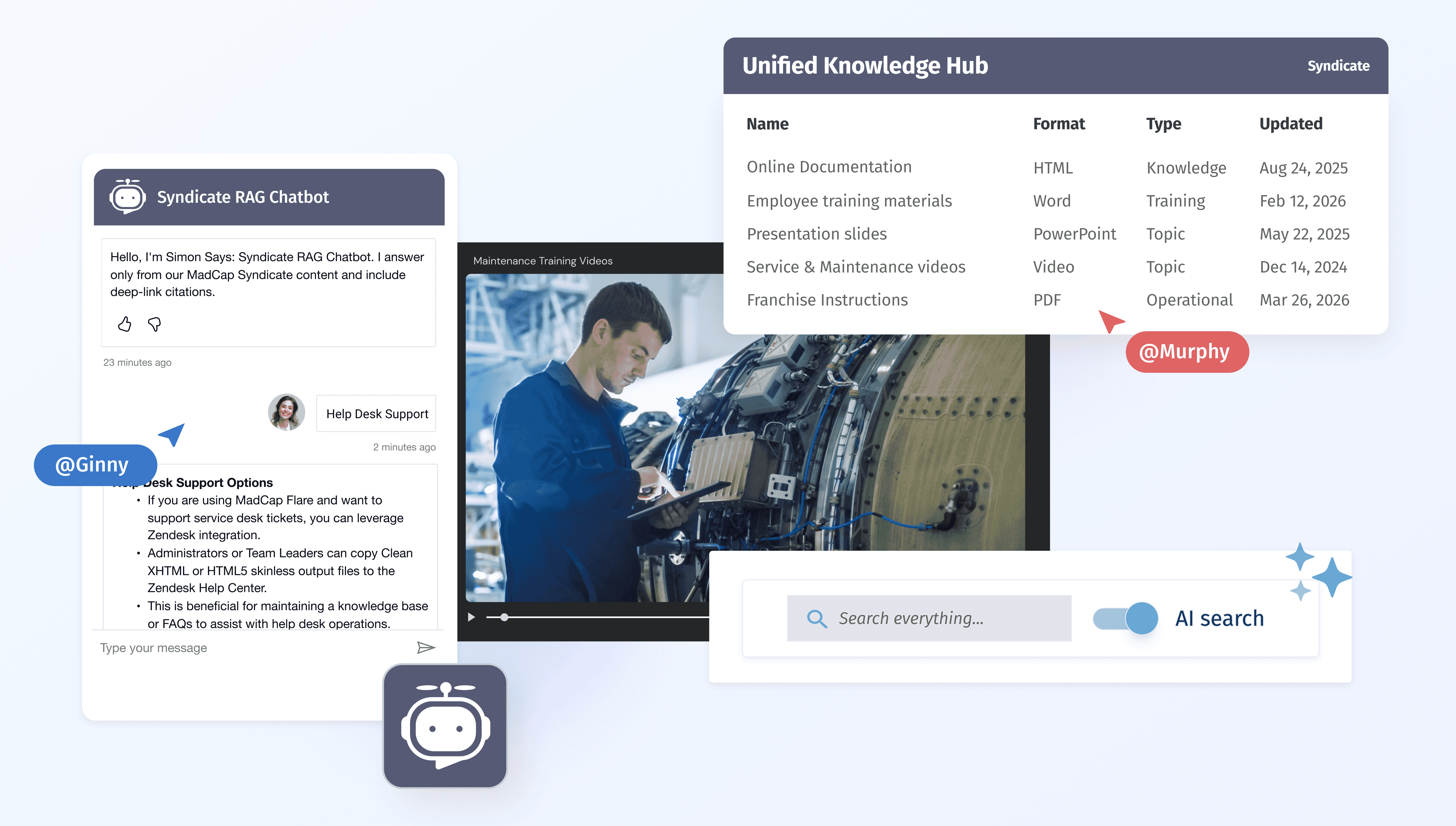 UI montage showing how to maintain one authoritative version that can be published across channels.