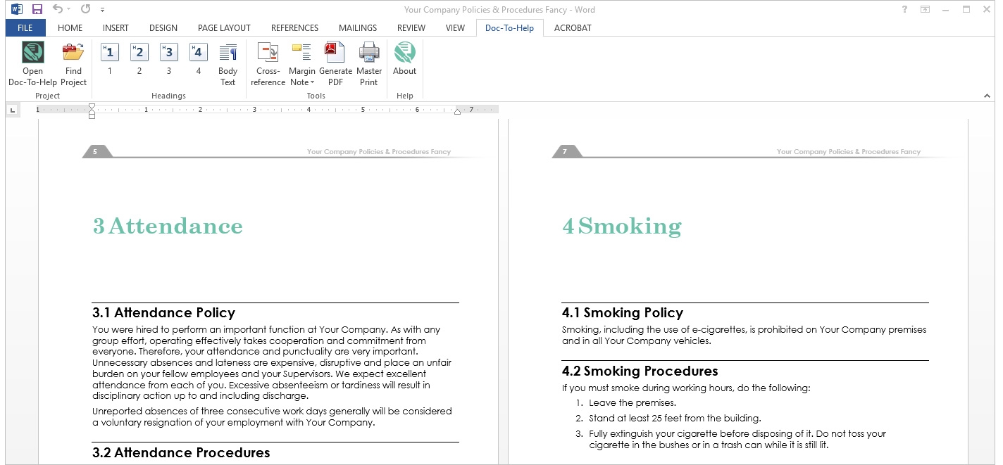 Screenshot of Policy & Procedure template