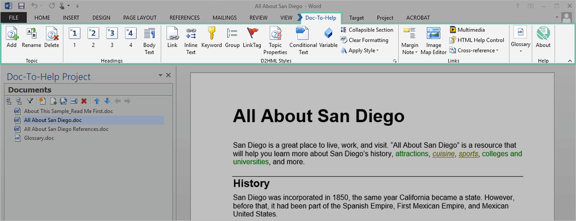The redesigned Doc-To-Help ribbon