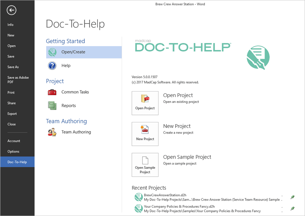 Doc-To-Help menu in Word