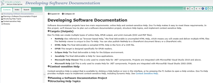 Screenshot of output from Doc-To-Help