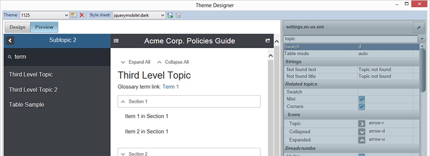 Screenshot of Doc-To-Help theme designer