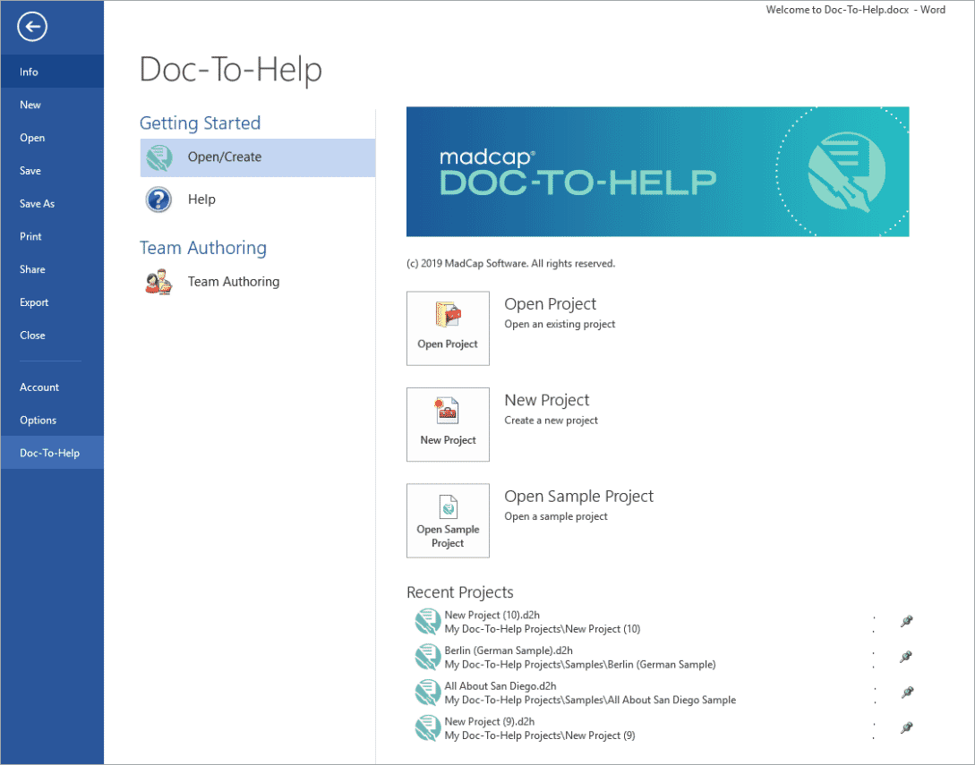 Doc-To-Help Redesigned Start Page