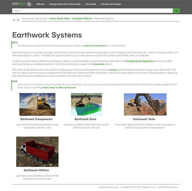 Earthwork Systems topic in CM Labs online help