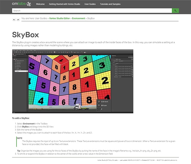 Skybox topic in CM Labs online help