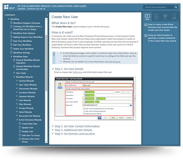 Screenshot of K2 for Sharepoint Help