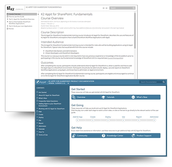 Screenshot of K2 Appit for SharePoint User Guide and Course Overview screenshots