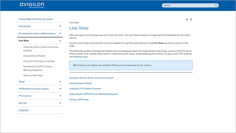 Avigilon documentation screenshot