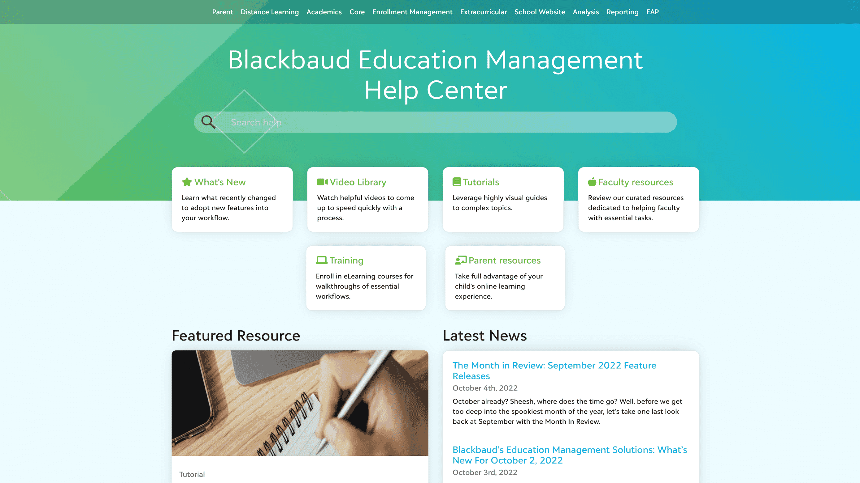 Blackbaud's Education Management Help Center