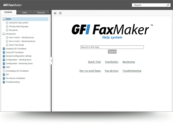 Screenshot of GFI FaxMaker HTML5 WebHelp