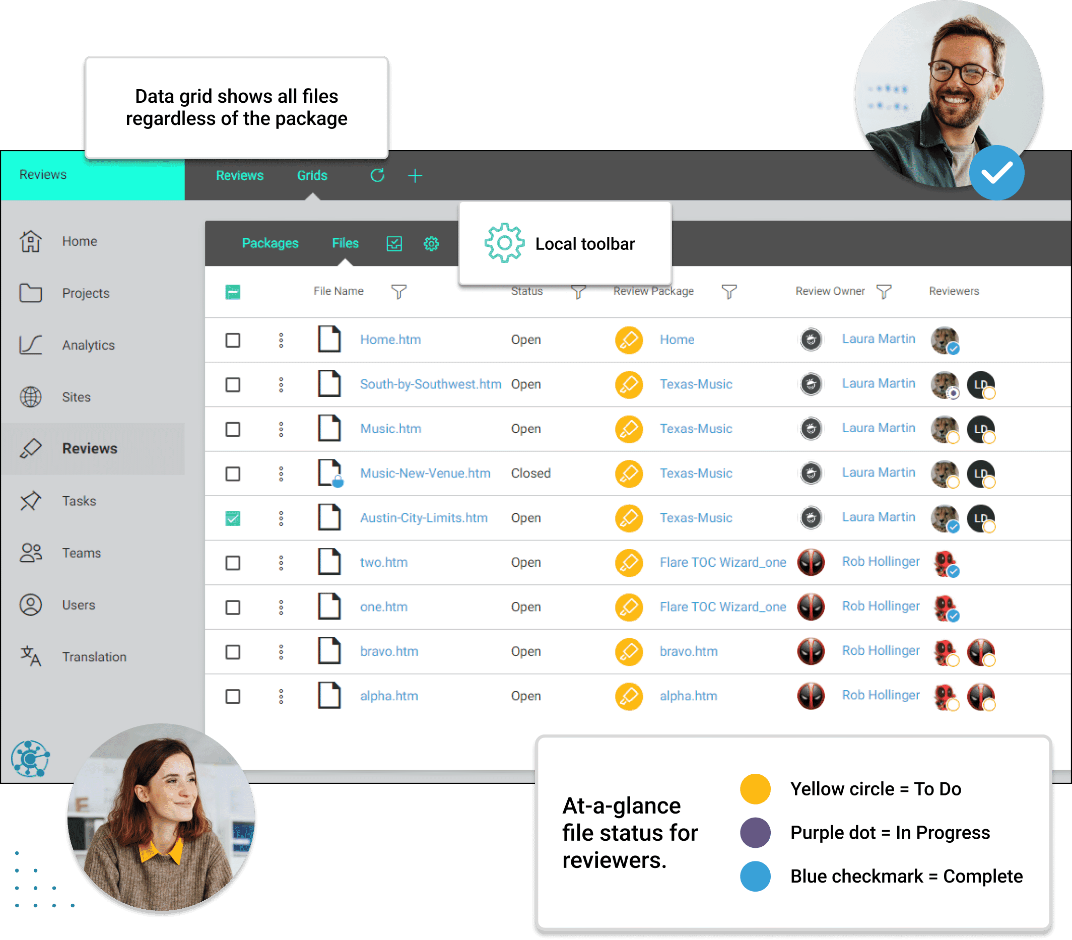 Managing Review Packages Screenshot