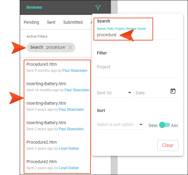 Central Topic Reviews Filter